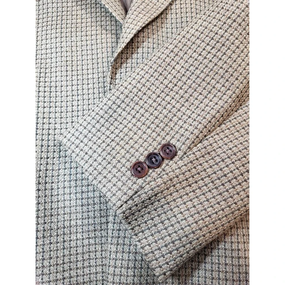 Louis Feraud‎ Olive Brown Wool Plaid Blazer 2 Front Button Lined Size 43R